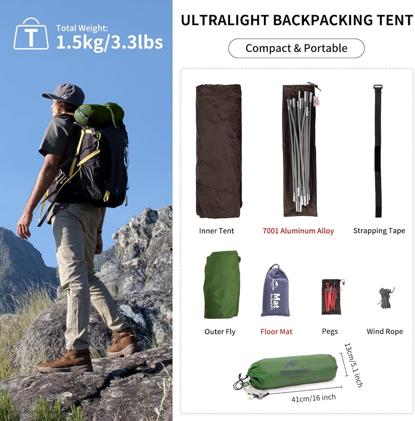 Cloud up 1 Person Backpacking Tent Lightweight Camping Hiking Dome Tent for 1 Man