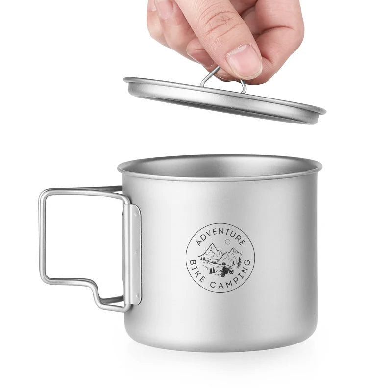 Titanium 550ml Mug With Lid Foldable Handle and Lid