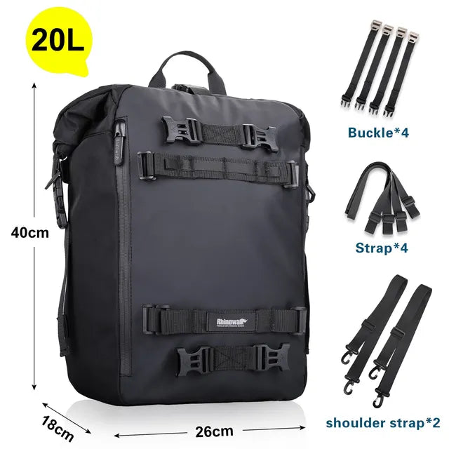 Motorcycle Rear Seat Bag 10L or 20L or 30L Waterproof Saddle Side Bag Luggage Pack Multifunction Shoulder Bag Backpack