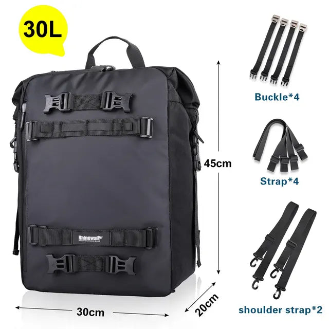 Motorcycle Rear Seat Bag 10L or 20L or 30L Waterproof Saddle Side Bag Luggage Pack Multifunction Shoulder Bag Backpack