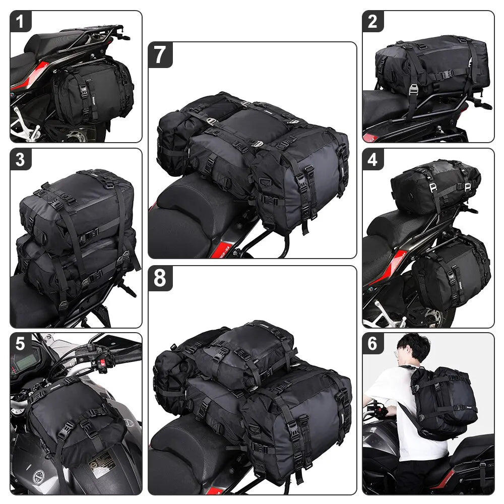 Motorcycle Rear Seat Bag 10L or 20L or 30L Waterproof Saddle Side Bag Luggage Pack Multifunction Shoulder Bag Backpack