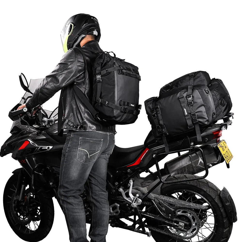 Motorcycle Rear Seat Bag 10L or 20L or 30L Waterproof Saddle Side Bag Luggage Pack Multifunction Shoulder Bag Backpack