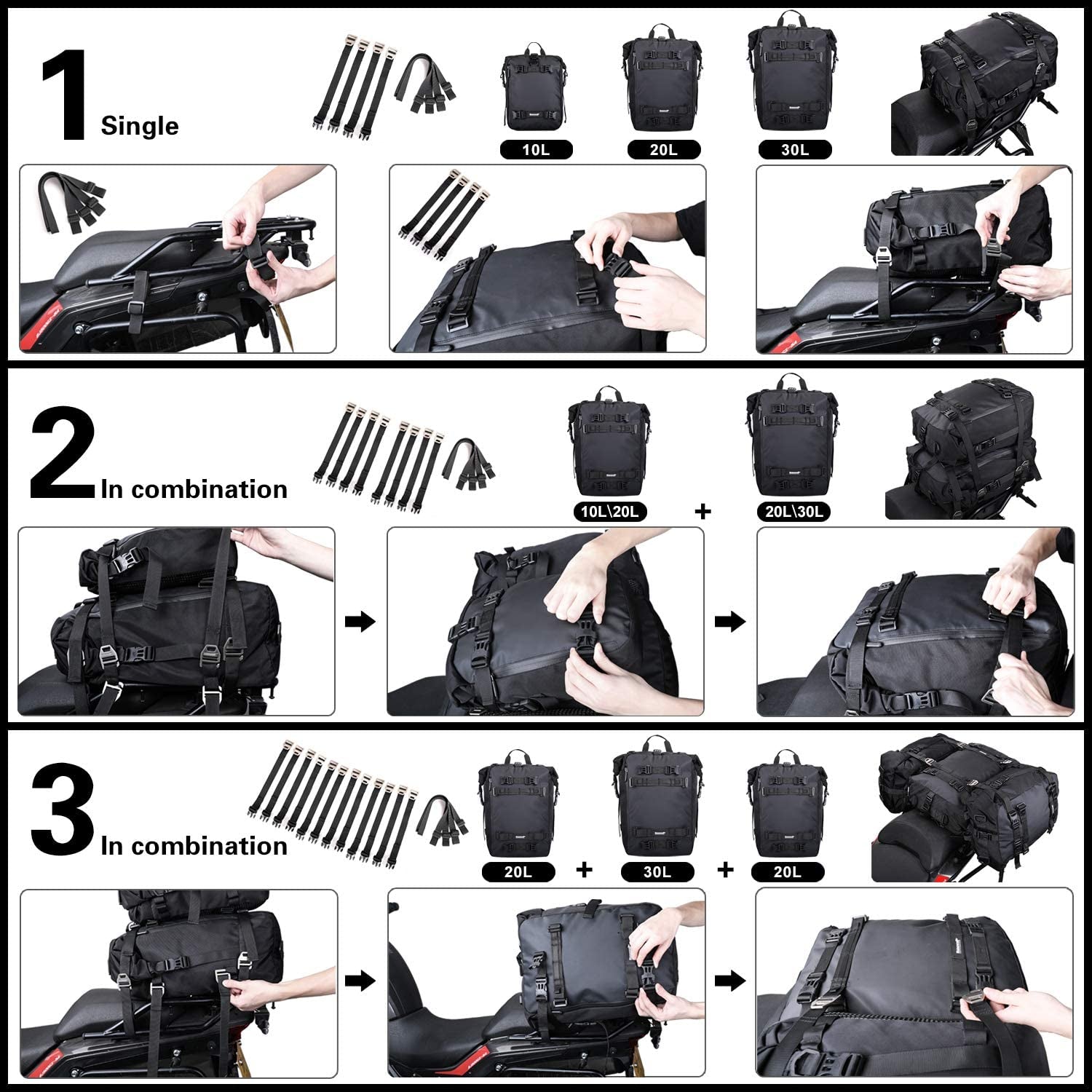 Motor Pannier Bag 10L Motorcycle Seat Bag Waterproof Travel Luggage